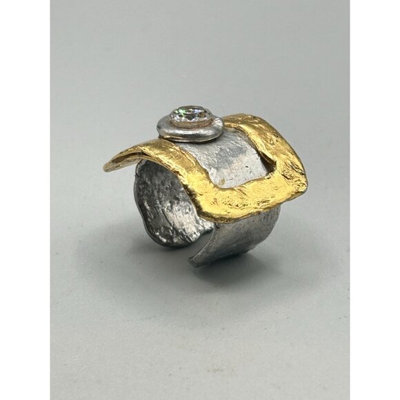 Vintage 80s Signed J. Jensen Handcrafted Ring Gold & Silver Tone Adjustable Size - Picture 6 of 11